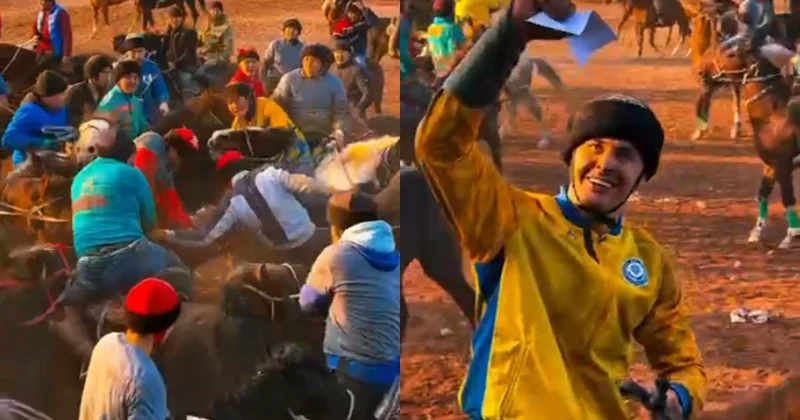 Qazaxıstan millisinin qapıçısı qədim türklərin “Gök boru” oyununu oynadı VİDEO