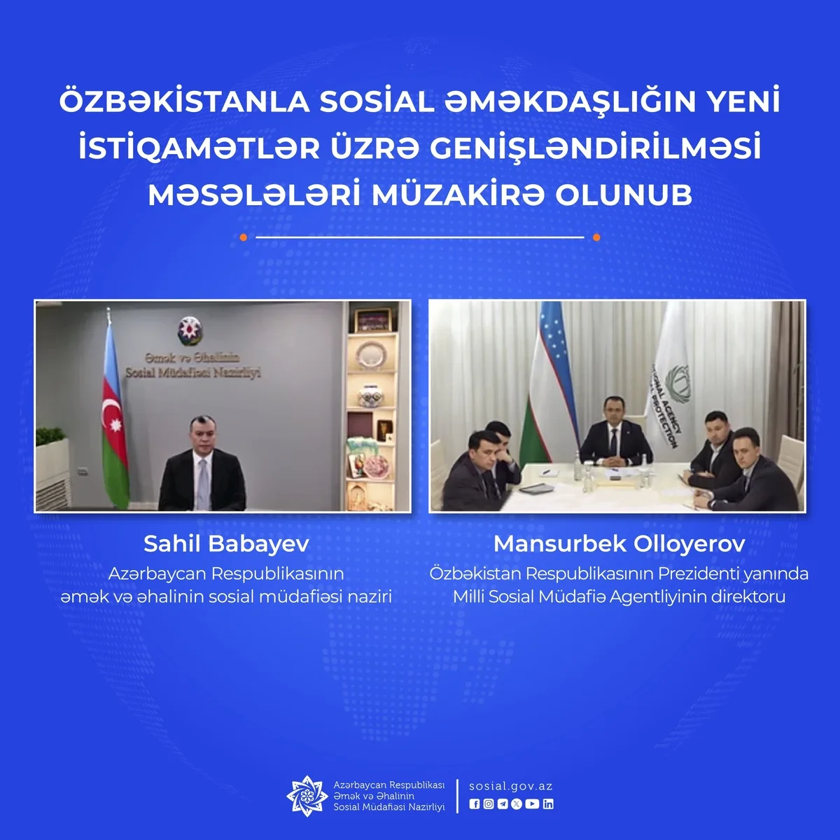 Özbəkistanla sosial əməkdaşlığın yeni istiqamətlər üzrə genişləndirilməsi məsələləri müzakirə olunub