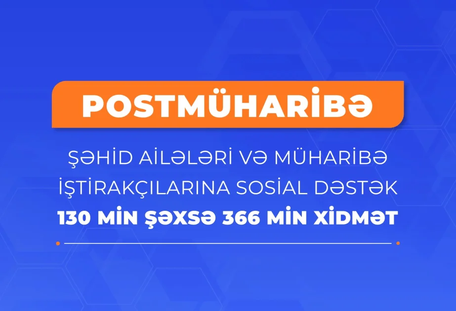 Postmüharibə dövründə sosial dəstək paketi 130 min şəxsi əhatə edib AZƏRTAC