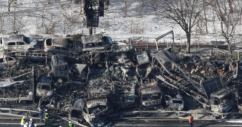 В Японии столкнулись и сгорели десятки автомобилей Minval Politika