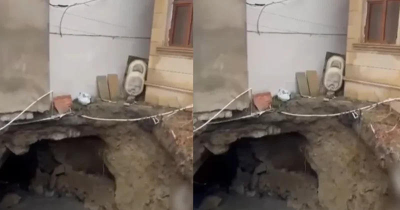 Bakıda torpaq çökdü: Evlər üçün təhlükə yarandı VİDEO