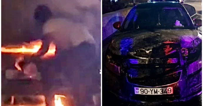 Gecə saatlarında “Chevrolet” alışdı Yanğını görən gənc sürücü maşını söndürdü VİDEO