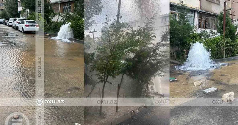 В Баку из за прорыва водопровода затопило улицу