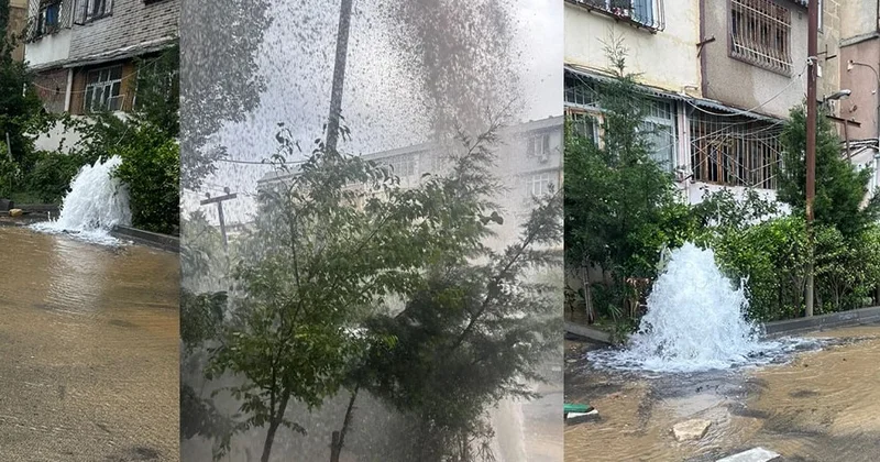 Bakıda boru partladı, küçəni su basdı VİDEO