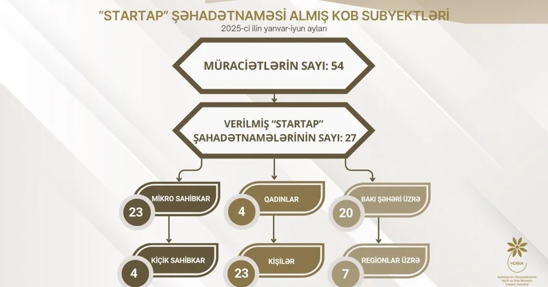2025 ci ildə “Startap” şəhadətnaməsi almış KOB subyektlərinin əksəriyyəti mikro sahibkarlardır