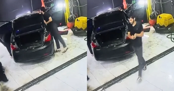 Avtoyuma məntəqəsində telefon oğurladı; kameraya düşdüyünü unutdu VİDEO