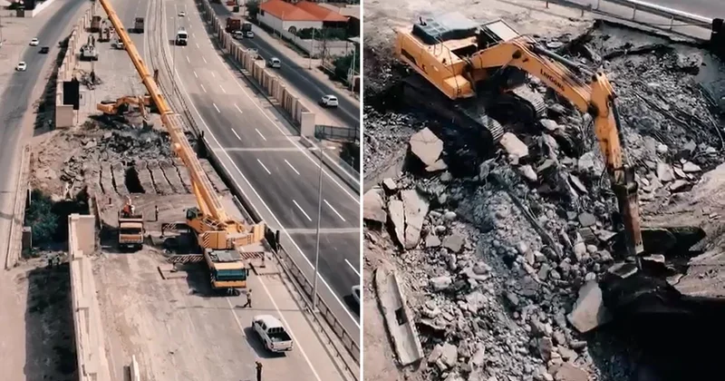 Qobustanda magistral yoldakı körpü sökülür