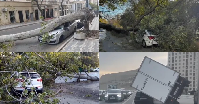 Külək yük maşınını Mercedes in üstünə aşırdı DYP dən HAVA XƏBƏRDARLIĞI VİDEO
