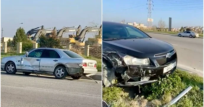 Müşfiqabadda “Chevrolet” “Mercedes”ə çırpılıb ayrıcı zolağa çıxdı VİDEO