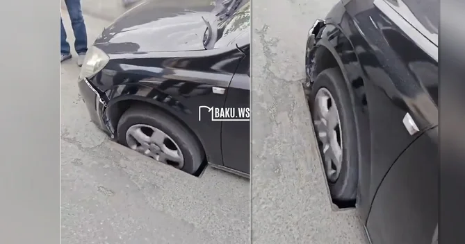 Xırdalanda maşının təkəri lükə düşdü