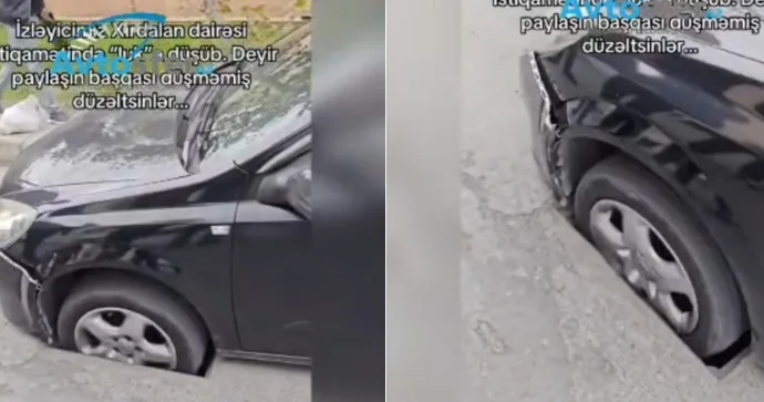 Xırdalanda avtomobil açıq lyuka düşdü VİDEO YENİLƏNİB