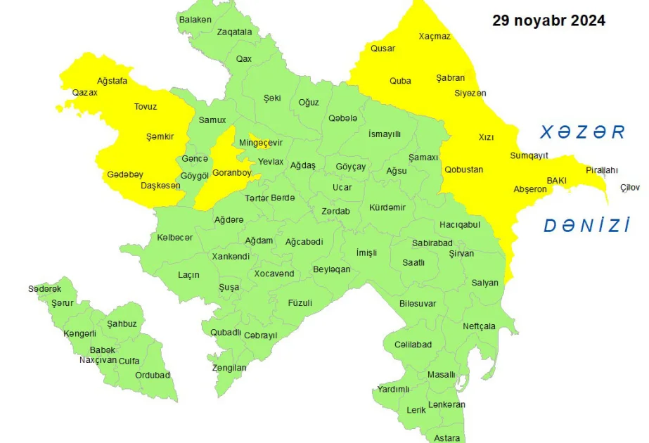 Milli Hidrometeorologiya Xidməti küləkli hava şəraiti ilə bağlı sarı xəbərdarlıq verib