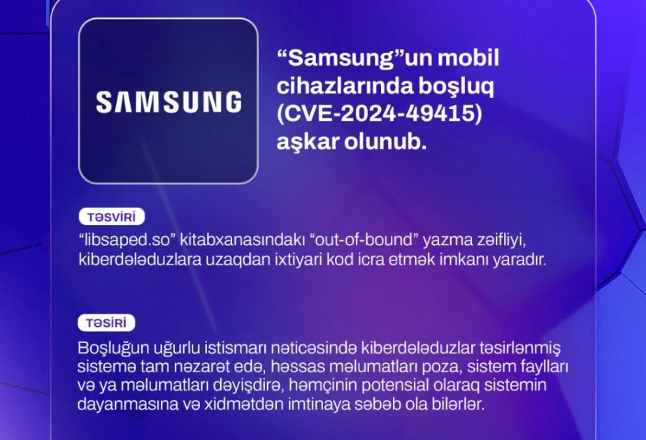 “Samsung”un mobil cihazlarında boşluq aşkar olunub AZƏRTAC