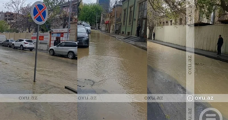 В Баку прорвало трубу, улицы оказались затоплены ВИДЕО