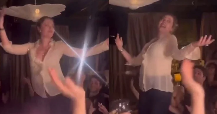 Demet Evqar masanın üstündə rəqs etdi Video
