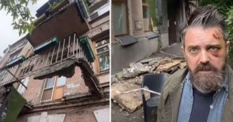 Kiyevdə məşhur amerikalının başına balkon düşdü Foto