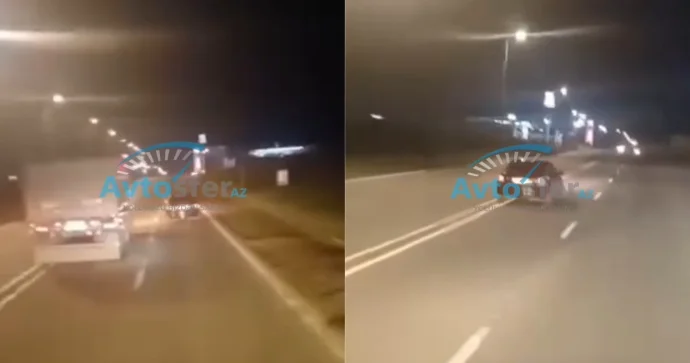 Yük maşınları ilə məzələnib 10 km yolu qəza şəraiti yaratdı 10 NS 064 VİDEO