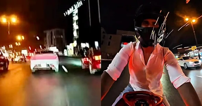 Sürücünün yola atdığı közərmiş siqaret kötüyü motosikletçinin üzərinə düşdü VİDEO
