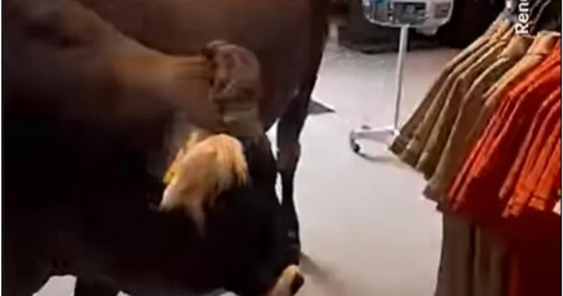 Корова вошла в спортивный магазин в Австрии ВИДЕО
