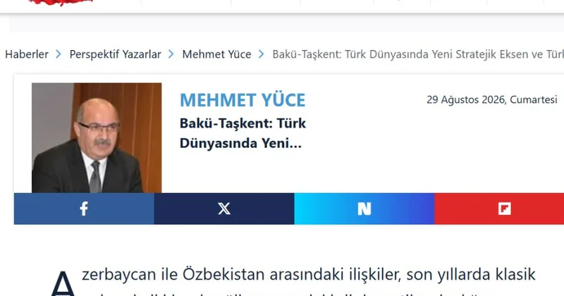 Газета SABAH: Союз Баку и Ташкента значим для новой архитектуры Евразии, ориентированной на тюркский мир
