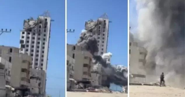 Израильские ВВС уничтожили 16 этажную башню в Газе