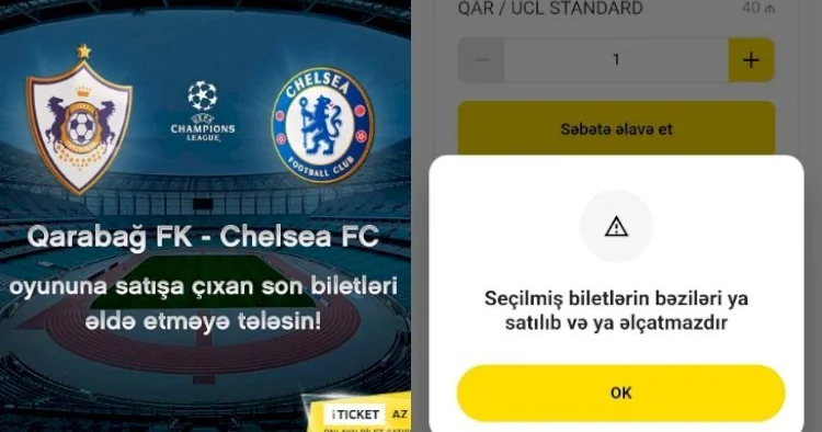 “Qarabağ” “Çelsi” oyununun biletləri satışda: Sistem çökdü, ucuzları yoxa çıxdı FOTO