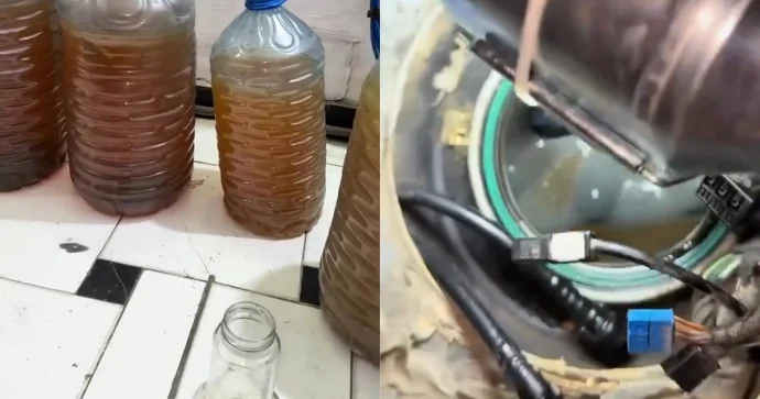 Yolun ortasında maşını sönən sürücü yanacaq çənini boşaltdı; yarısı su çıxdı VİDEO