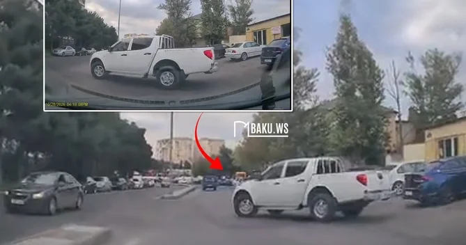 Bakıda nömrəsiz Pikap dan təhlükəli manevr qəza şəraiti yaratdı