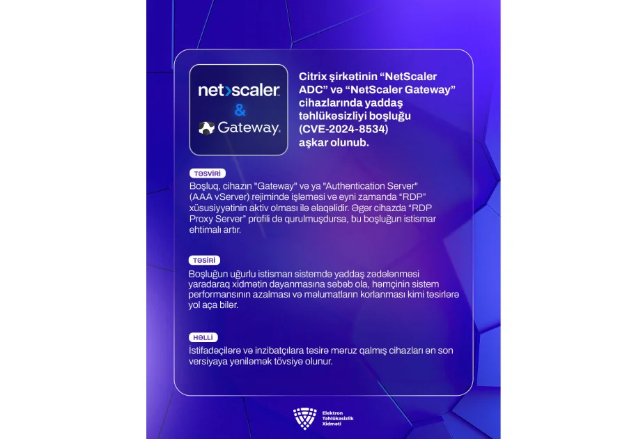 ETX: “Citrix”in cihazlarında yaddaş təhlükəsizliyi boşluğu aşkar olunub AZƏRTAC
