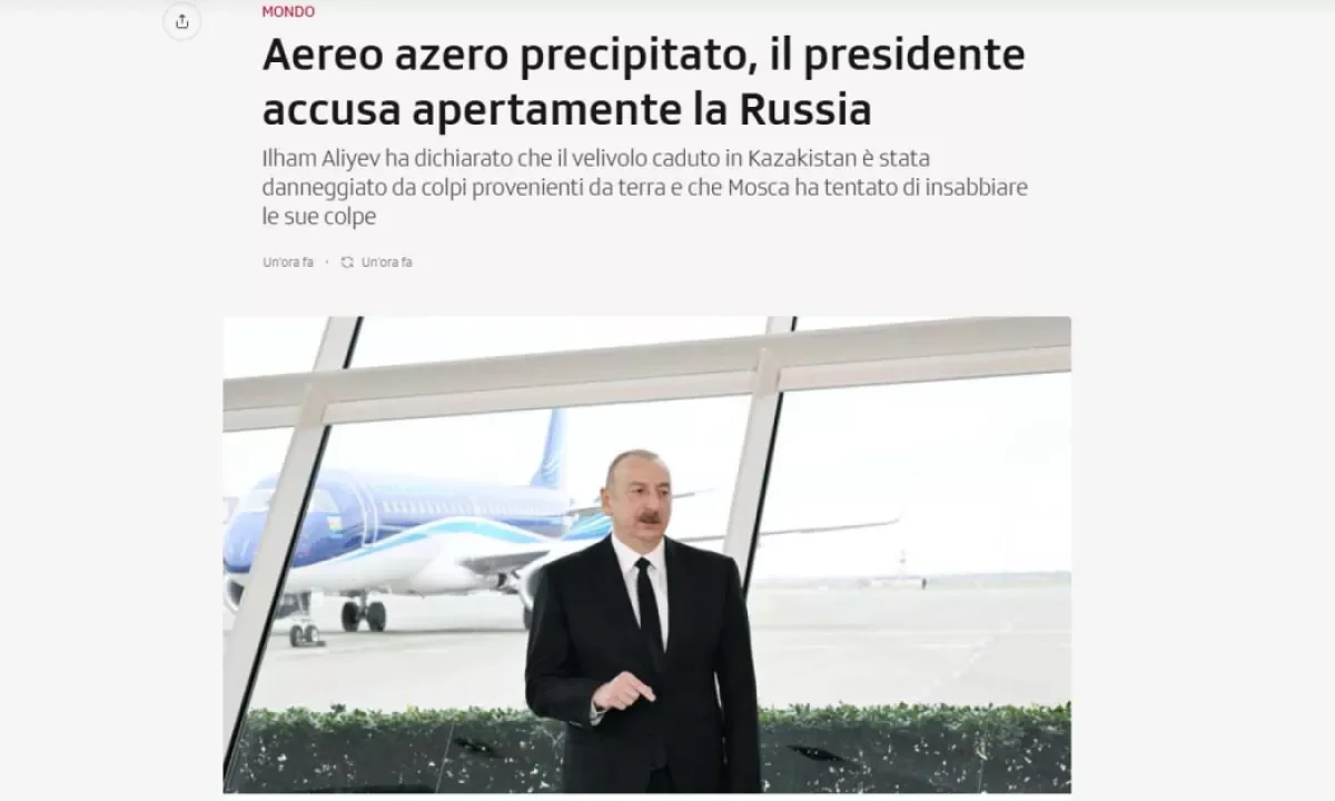 Итальянская пресса широко осветила заявления Ильхама Алиева по поводу авиакатастрофы
