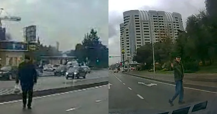 Prospektdə qayda pozan piyada sürücüyə tərəf dönüb əli ilə etiraz etdi VİDEO