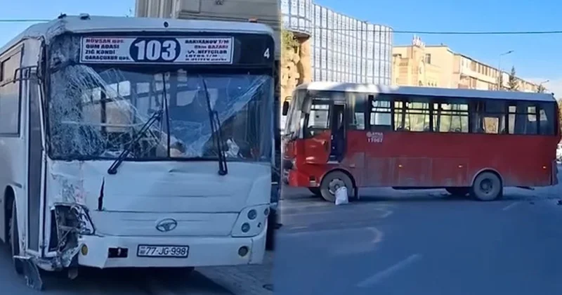 Bakıda zəncirvari qəzada 3 avtobus toqquşdu Video