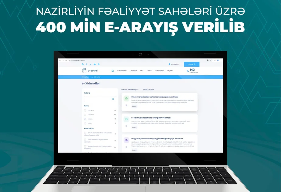 Nazirlik: ötən il sosial sahə üzrə 400 min elektron arayış verilib