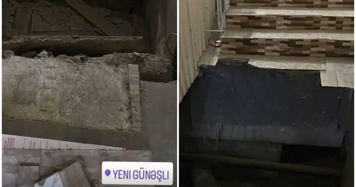 Чтобы выйти из дома, приходится ехать на лифте: в подъезде здания в Баку обрушился пол