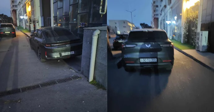 Sürücülər Çin maşınlarını səkidə saxlayıb piyadalara mane olur FOTO