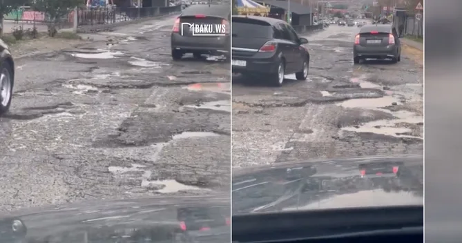 Masazırda yeni təmir olunan yol yenidən yararsız hala düşüb