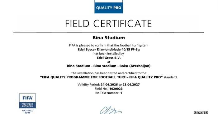 Binə stadionuna FIFA sertifikatı verildi