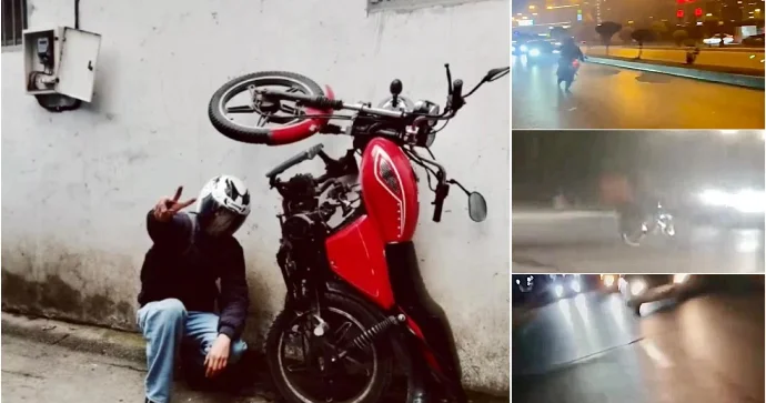Özünü əzrayıla rəqib görən “Çita” ləqəbli sürücü Mopedi axına qarşı sürüb ölümə gedir VİDEO