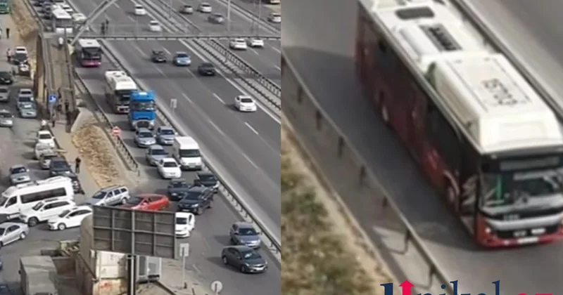 Avtobus xarab oldu, yol bağlandı VİDEO