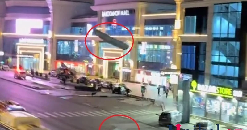 Bakıxanov Mall un dam örtüyü uçdu TƏHLÜKƏLİ ANLAR (VİDEO)