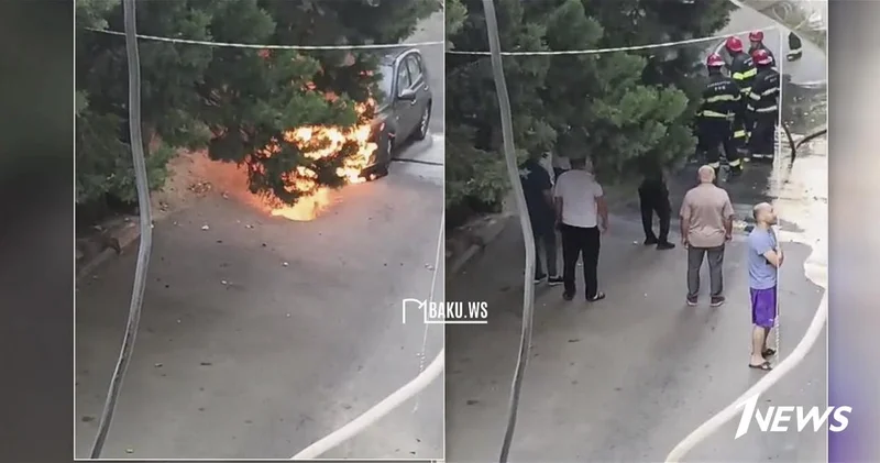В Баку автомобиль вспыхнул во дворе