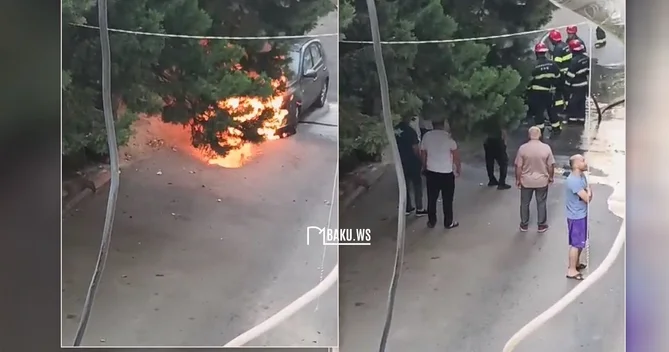 Bakıda park halında olan maşın qəfl YANDI ANBAAN VİDEO
