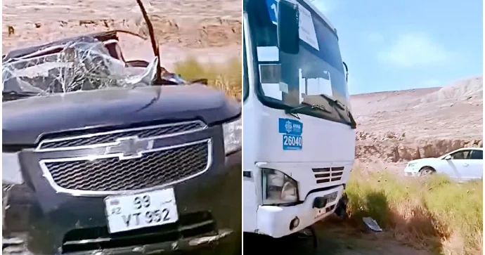 Lökbatan Qobu yolunda “Chevrolet” avtobusa çırpıldı, sürücüsü.. VİDEO