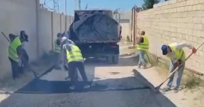 Sumqayıtda şəhidin adına olan küçədə torpağın üstündən asfalt çəkilib VİDEO