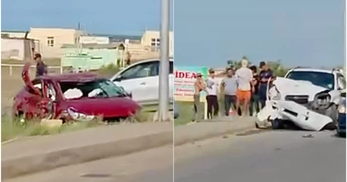 Novxanıda “Hyundai” sürücüsü əks yola çıxan maşını vurub dərəyə atdı VİDEO