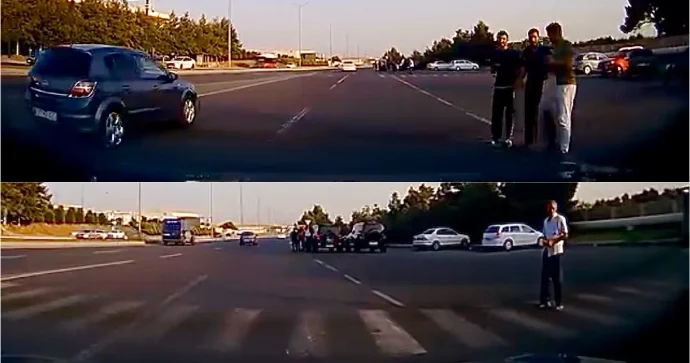Yolun ortasında dayanıb sürücünün yolunu kəsdilər, üstəlik etiraz da etdilər VİDEO