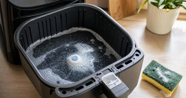 Yağlı airfryer qabları üçün sadə təmizləmə hiyləsi