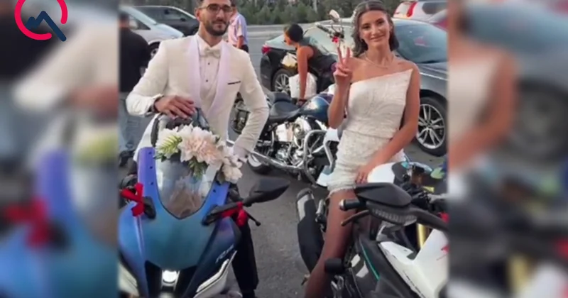 Öz toylarına motosikletlə gəldilər Video