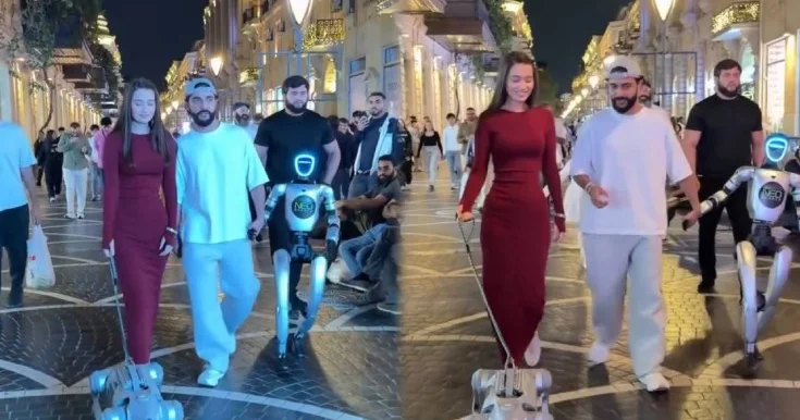Robotla Bakının mərkəzində gəzdi Video