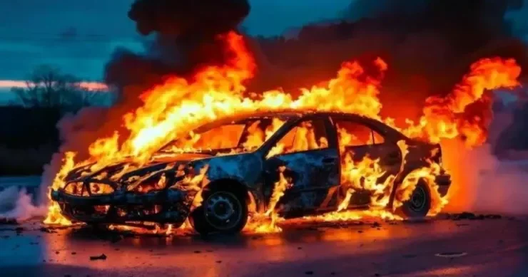 Bakı Qazax yolunda “Mercedes” yandı